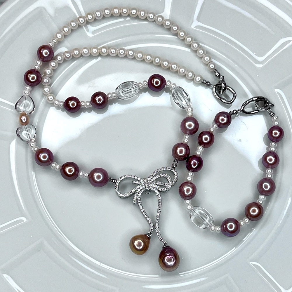 🔥Handmade Freshwater Rose Gold Edison Pearl Quartz Crystal Necklace Bracelet SET